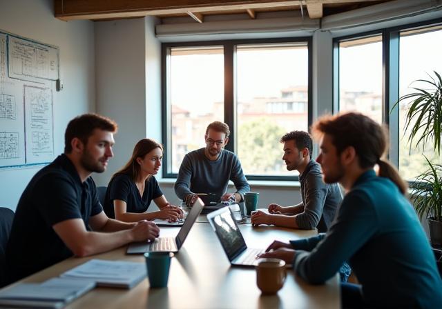 Il team di ingegneri di Onda Celeste al lavoro nel loro ufficio moderno e collaborativo a Bologna